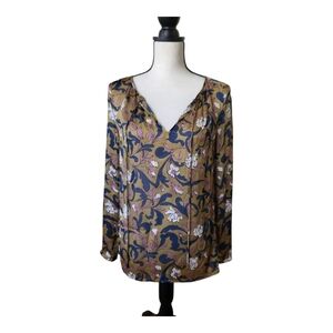 💕LOFT Floral‎ Long Sleeve Semi Sheer Blouse Size XS